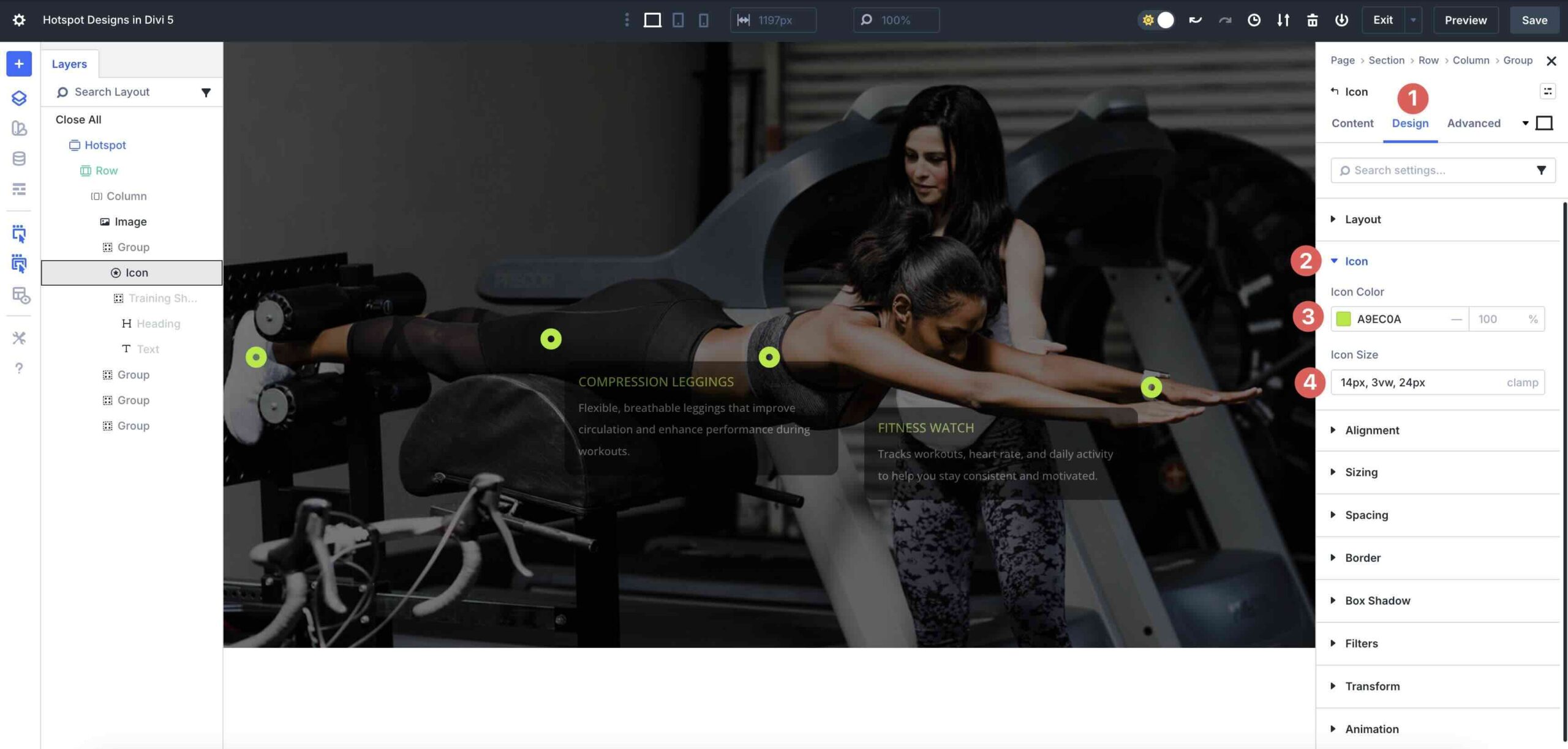 Divi 5 icon design settings