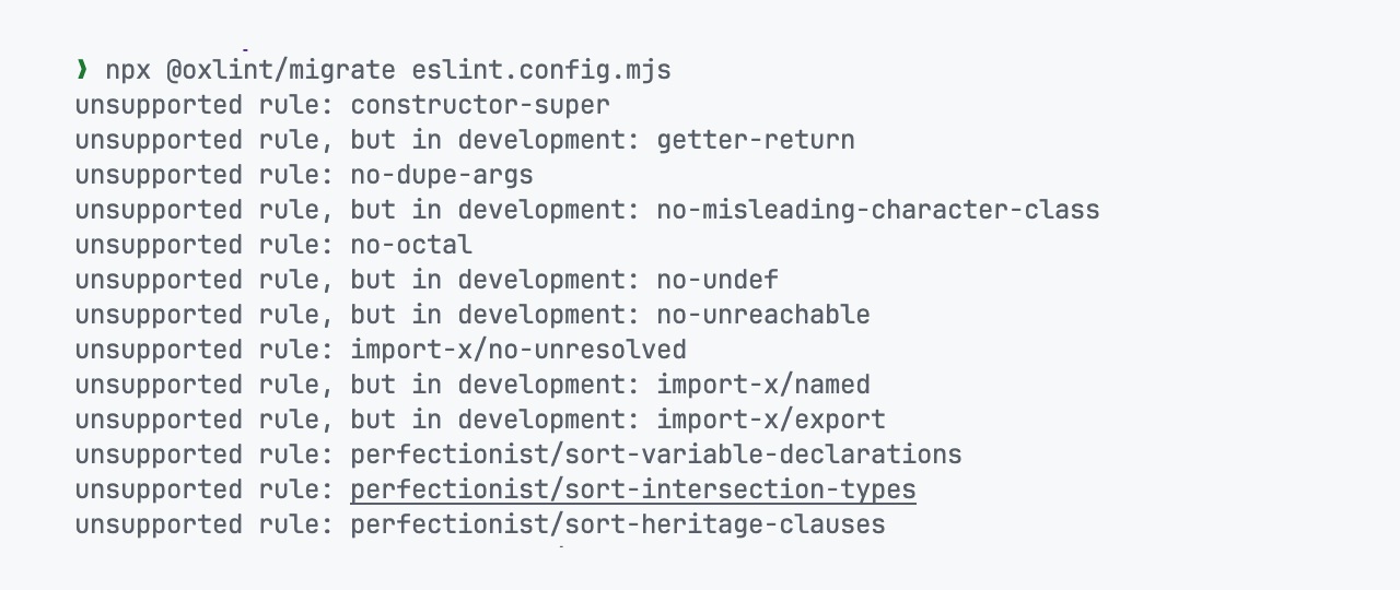 Oxlint unsupported ESLint rules