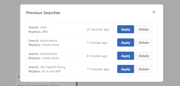 Reuse a past search and replace operation