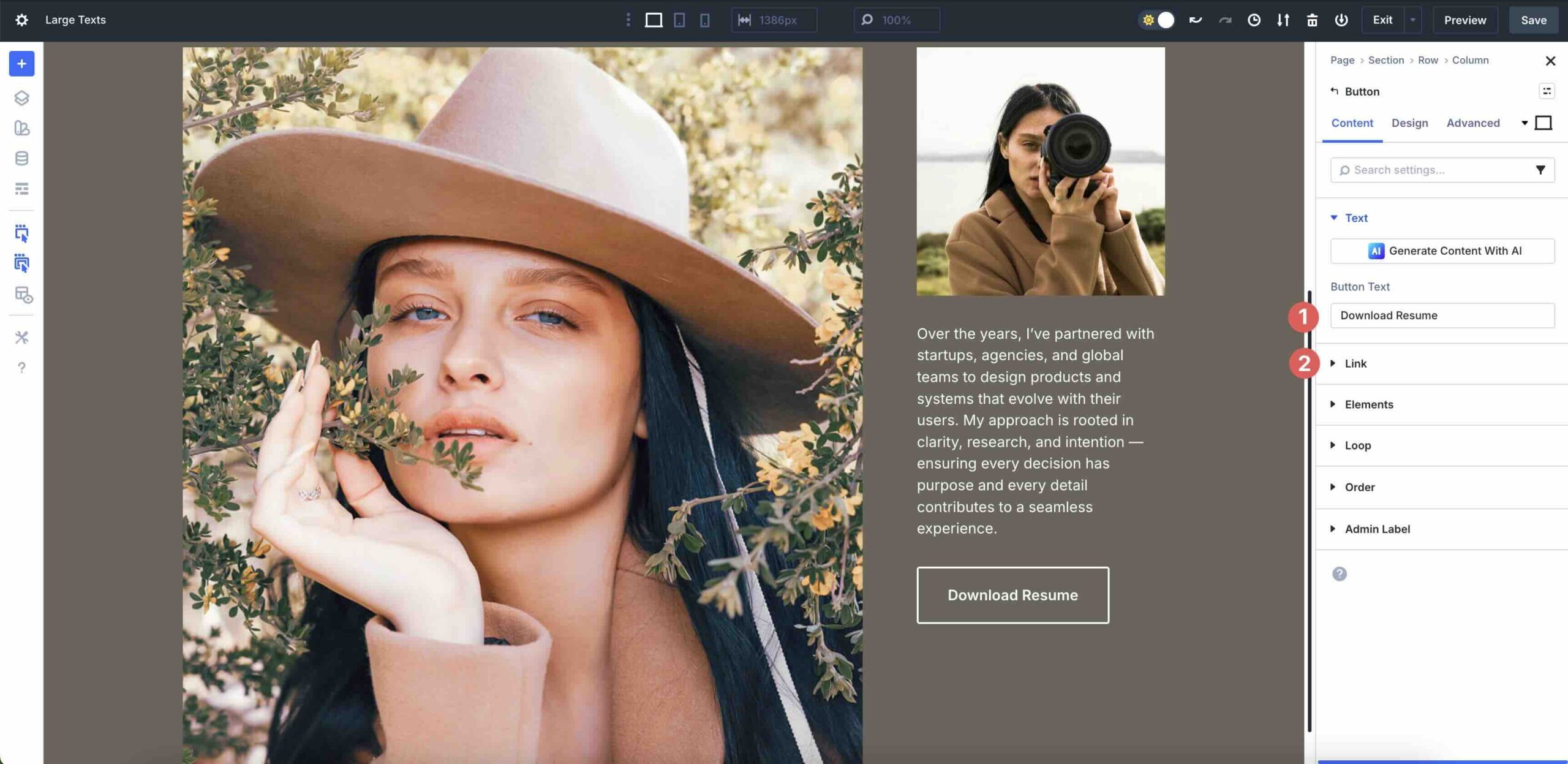 update button link and text