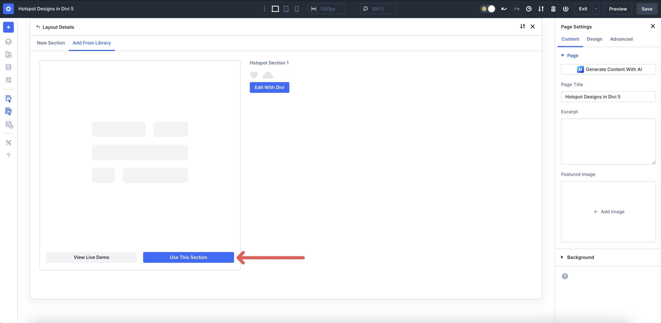 add a hotspot design to the Visual Builder