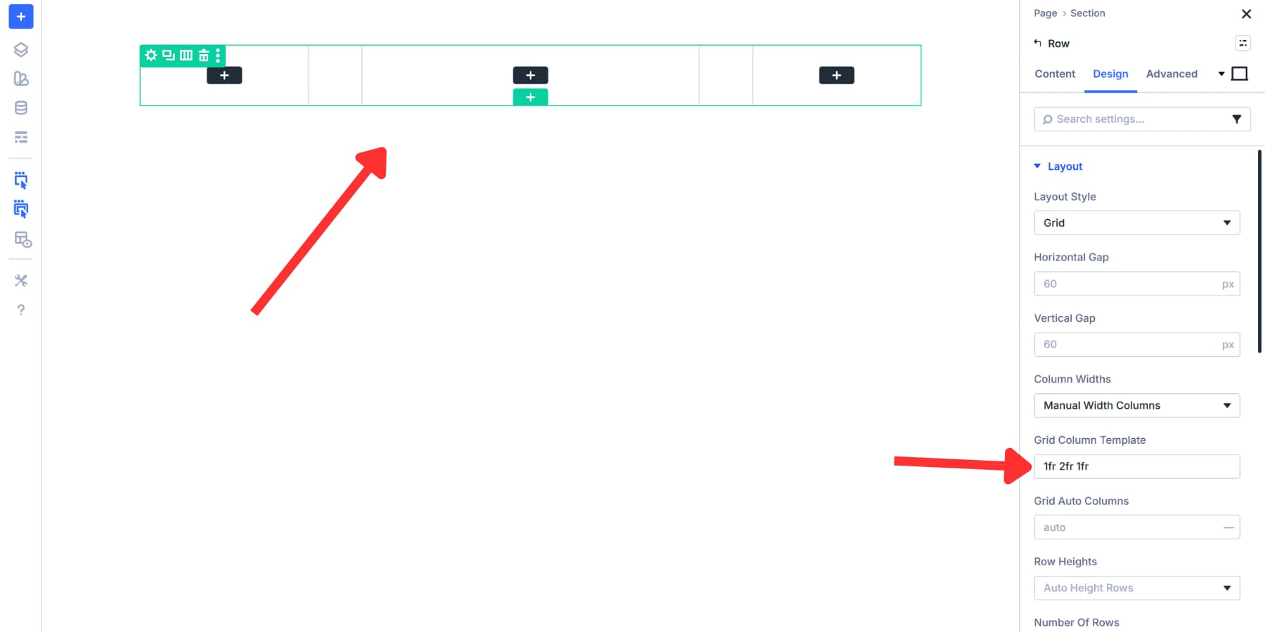 A screenshot of how the 1fr 2fr 1fr layout looks like