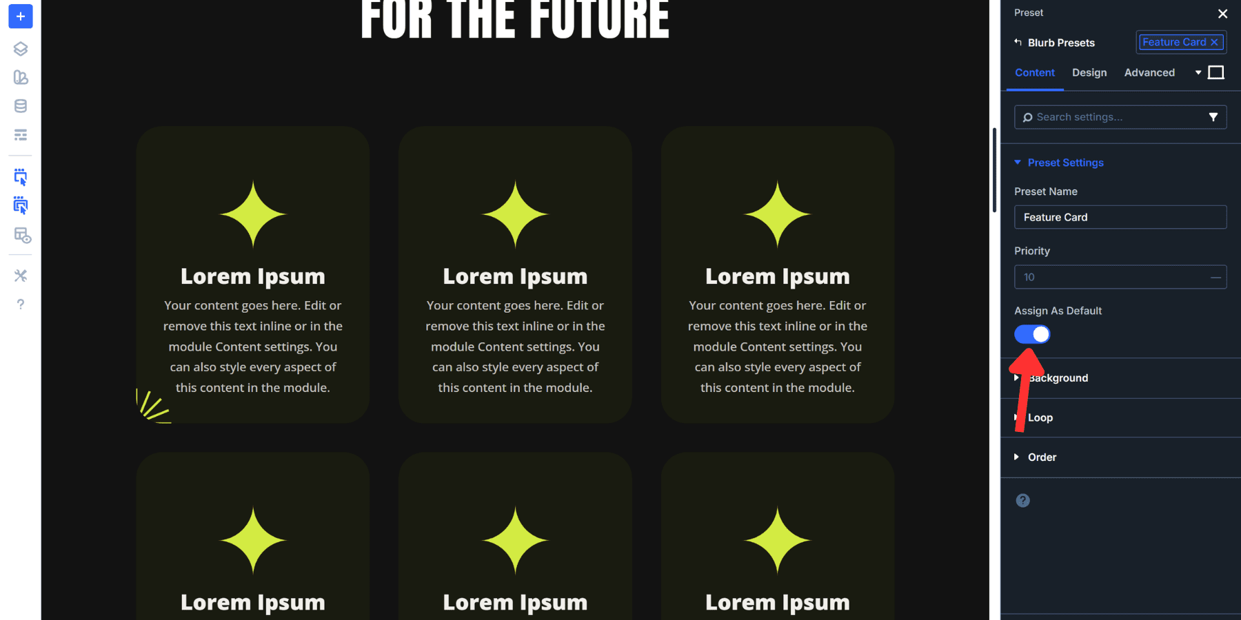 A screenshot of where to assign default element in Divi 5