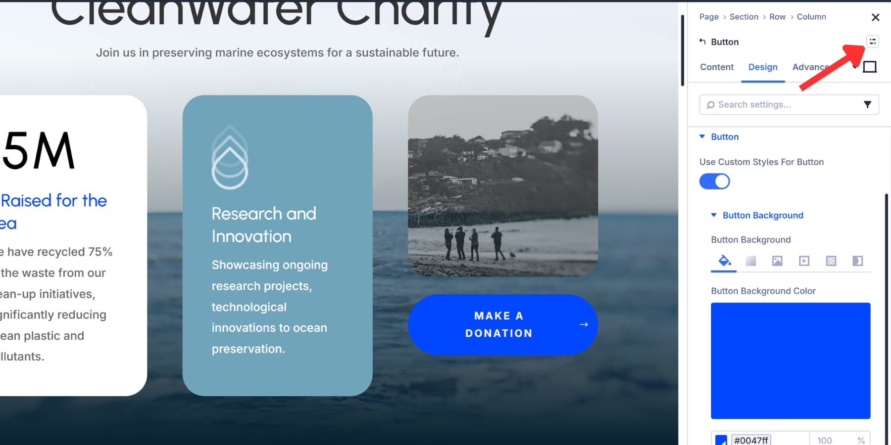 A screenshot of where to find the Element Presets option in Divi 5