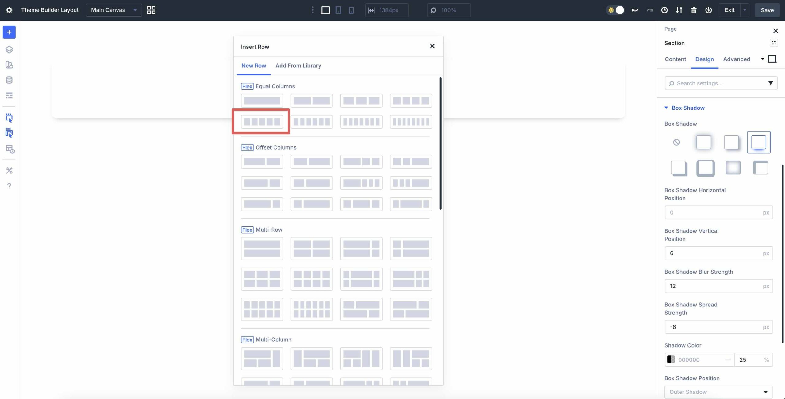 add a 5 column row in Divi 5