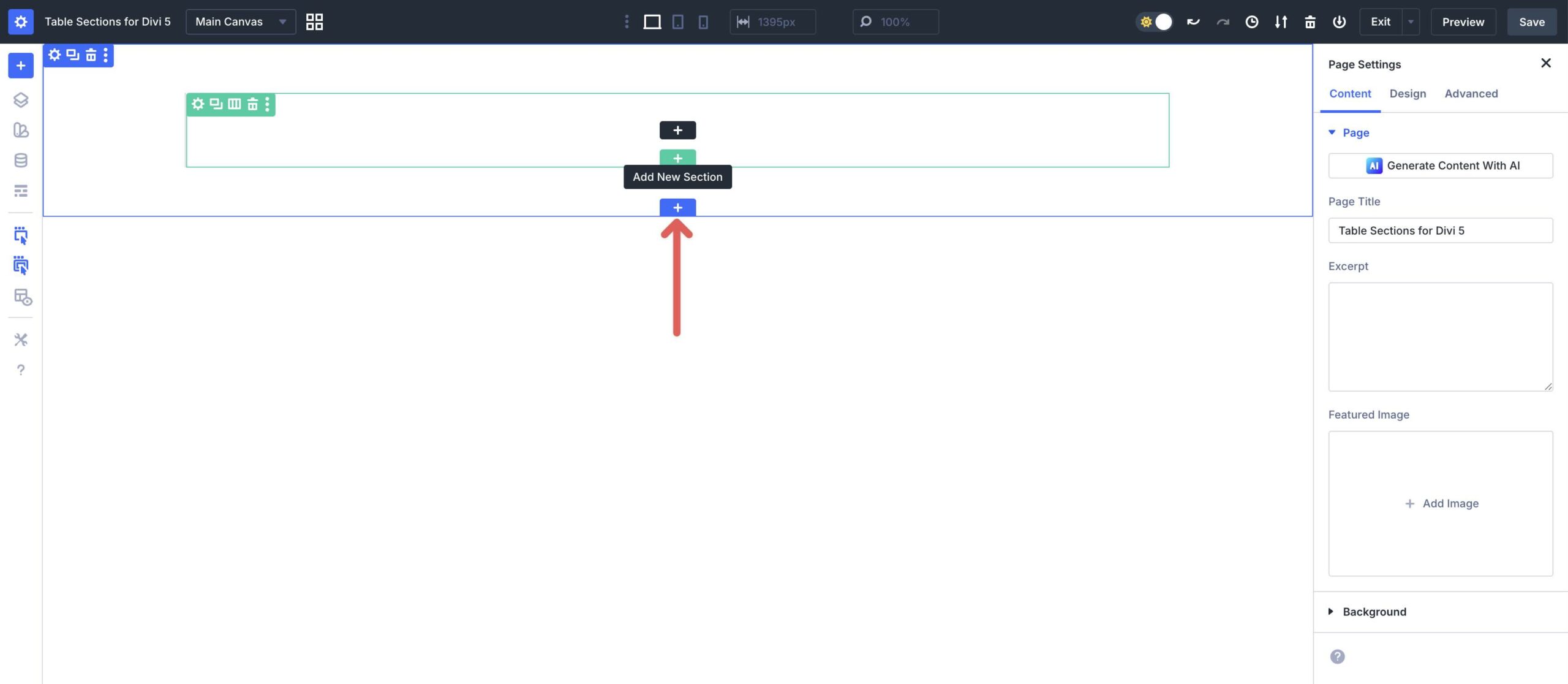 add a new section in Divi 5