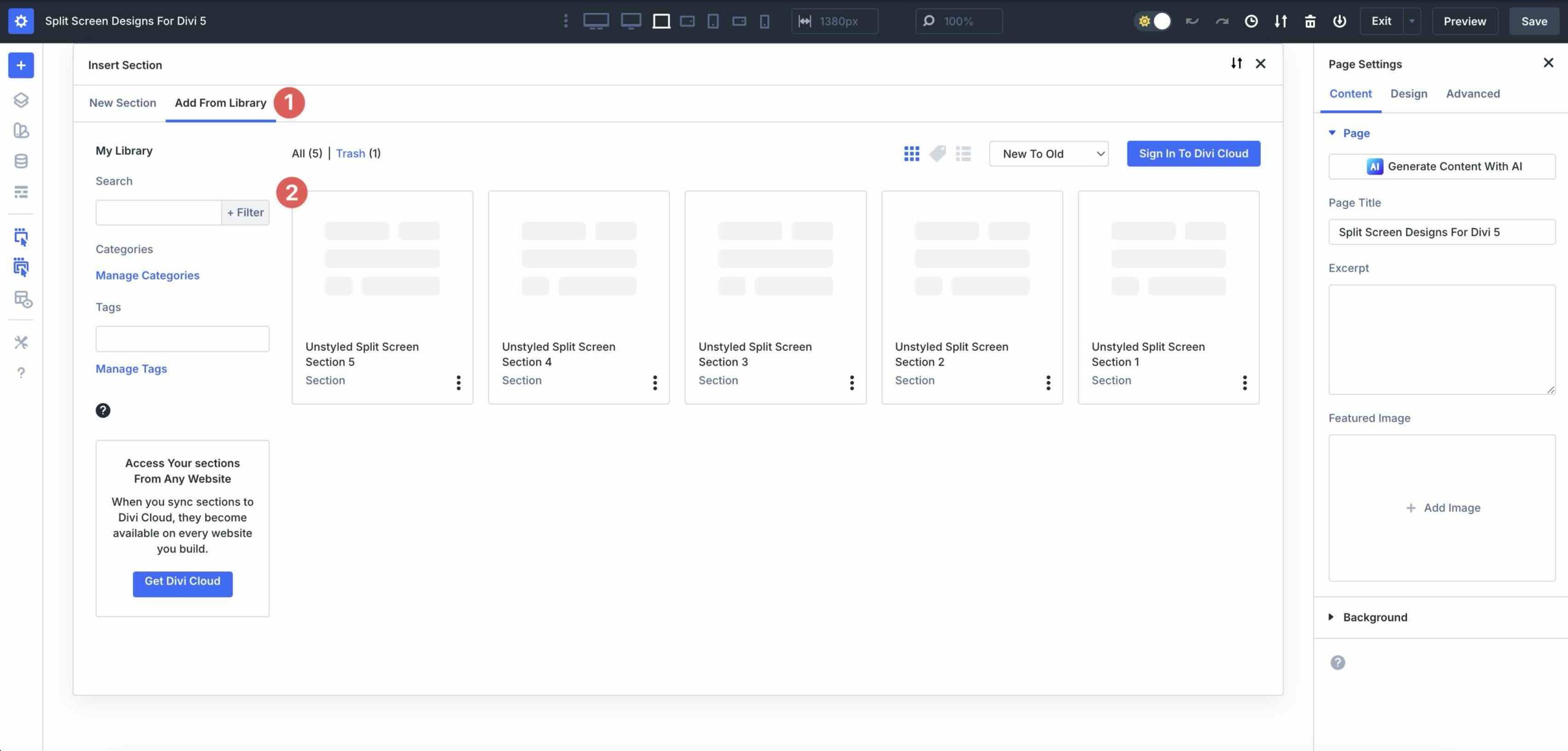 add a section from the Divi library