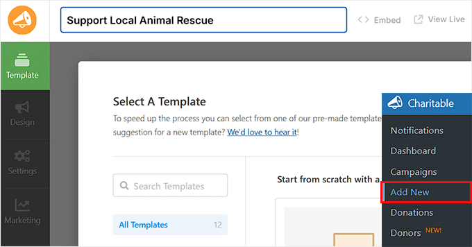 Add a name for your fundraising form in Charitable