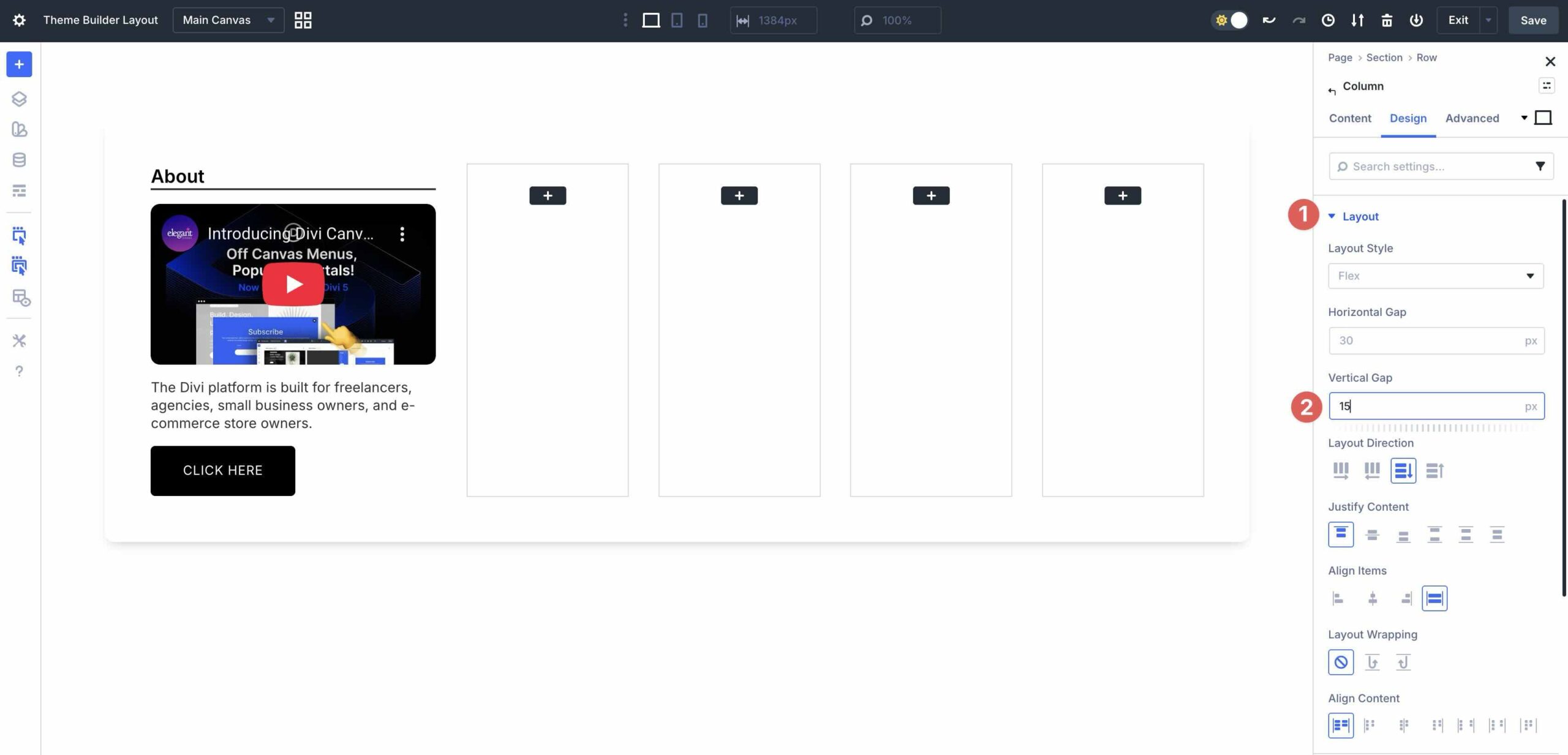 adjust vertical gap in Divi 5