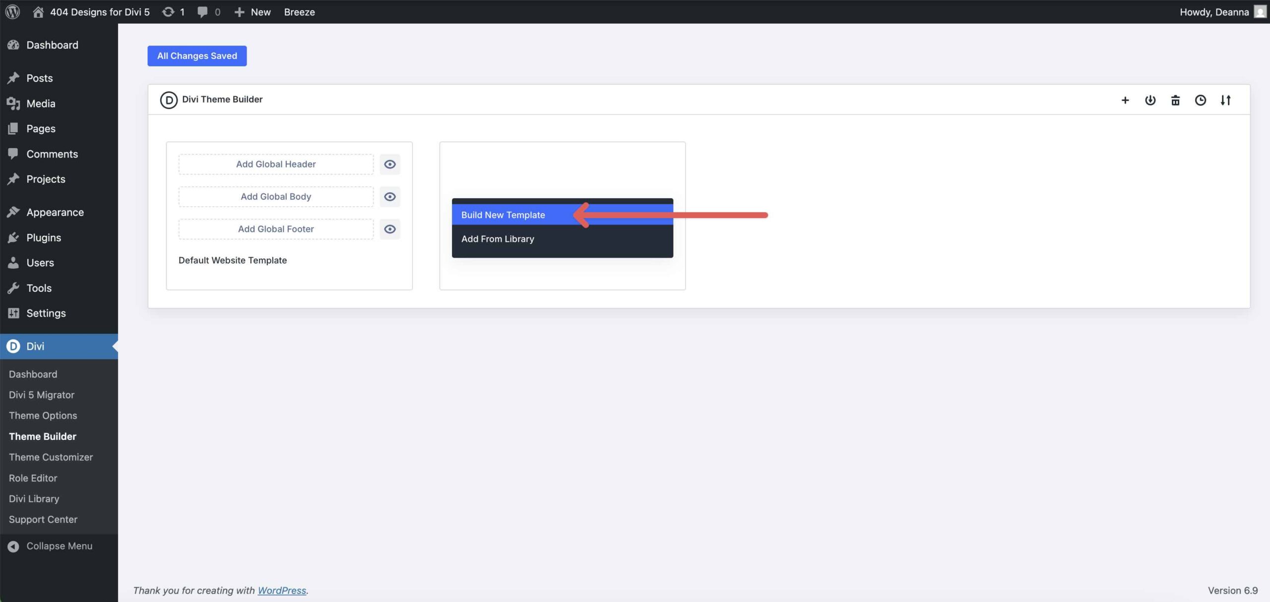 build a new template in Divi 5