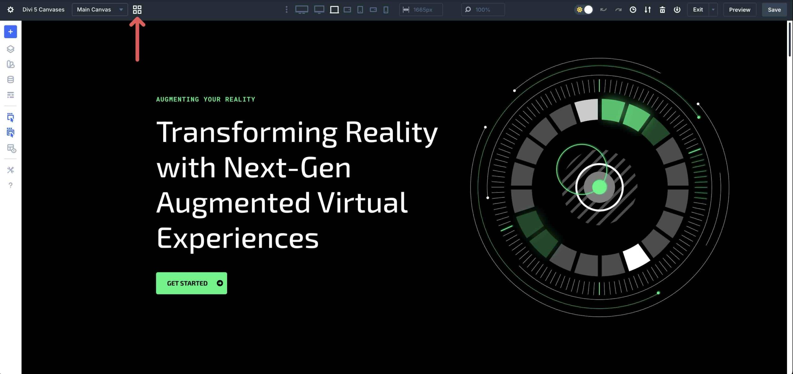 Divi 5 canvas grid view