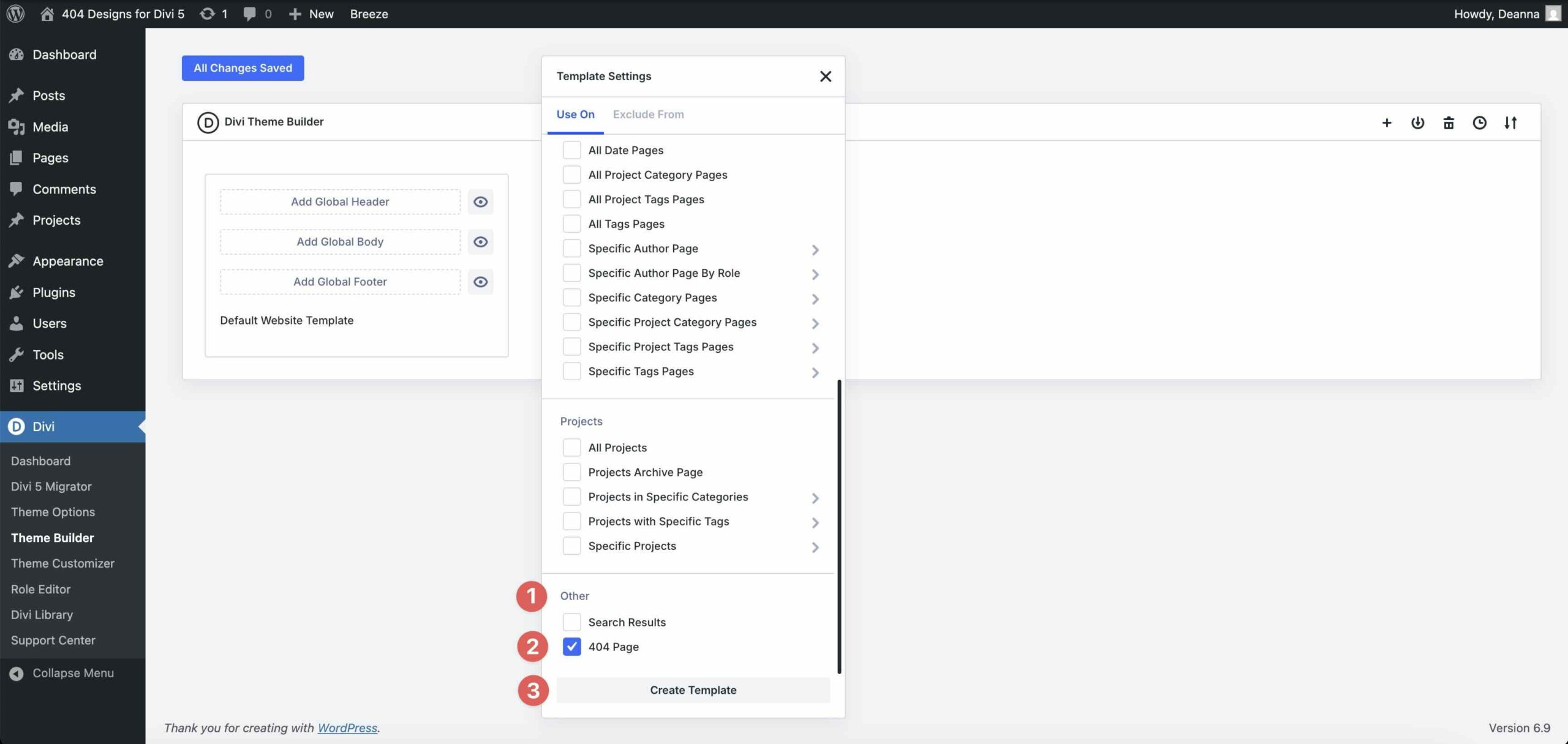 create a new template in Divi 5