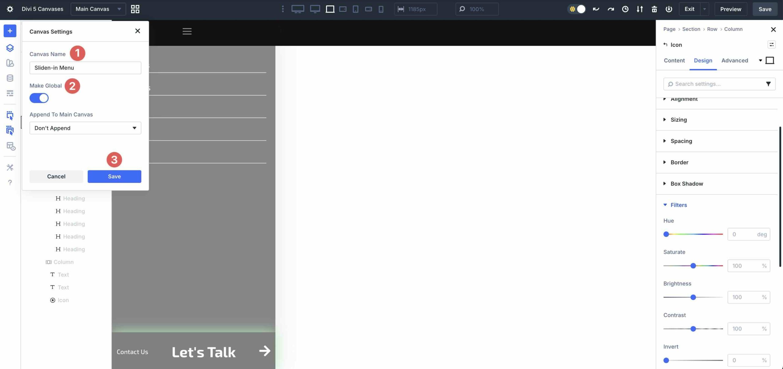 global canvases in Divi 5
