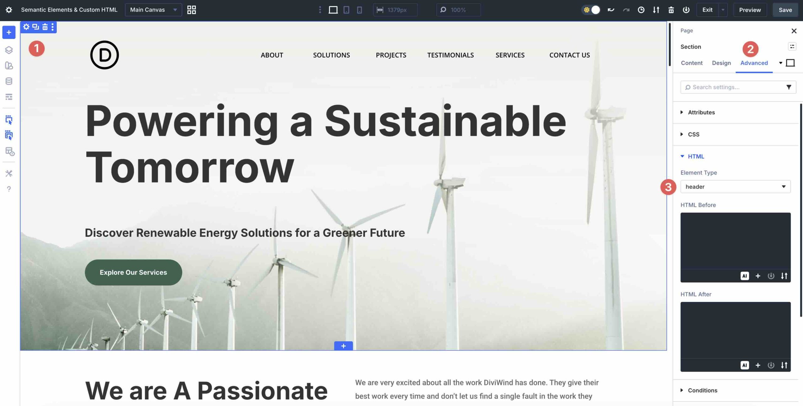 header semantic element tag