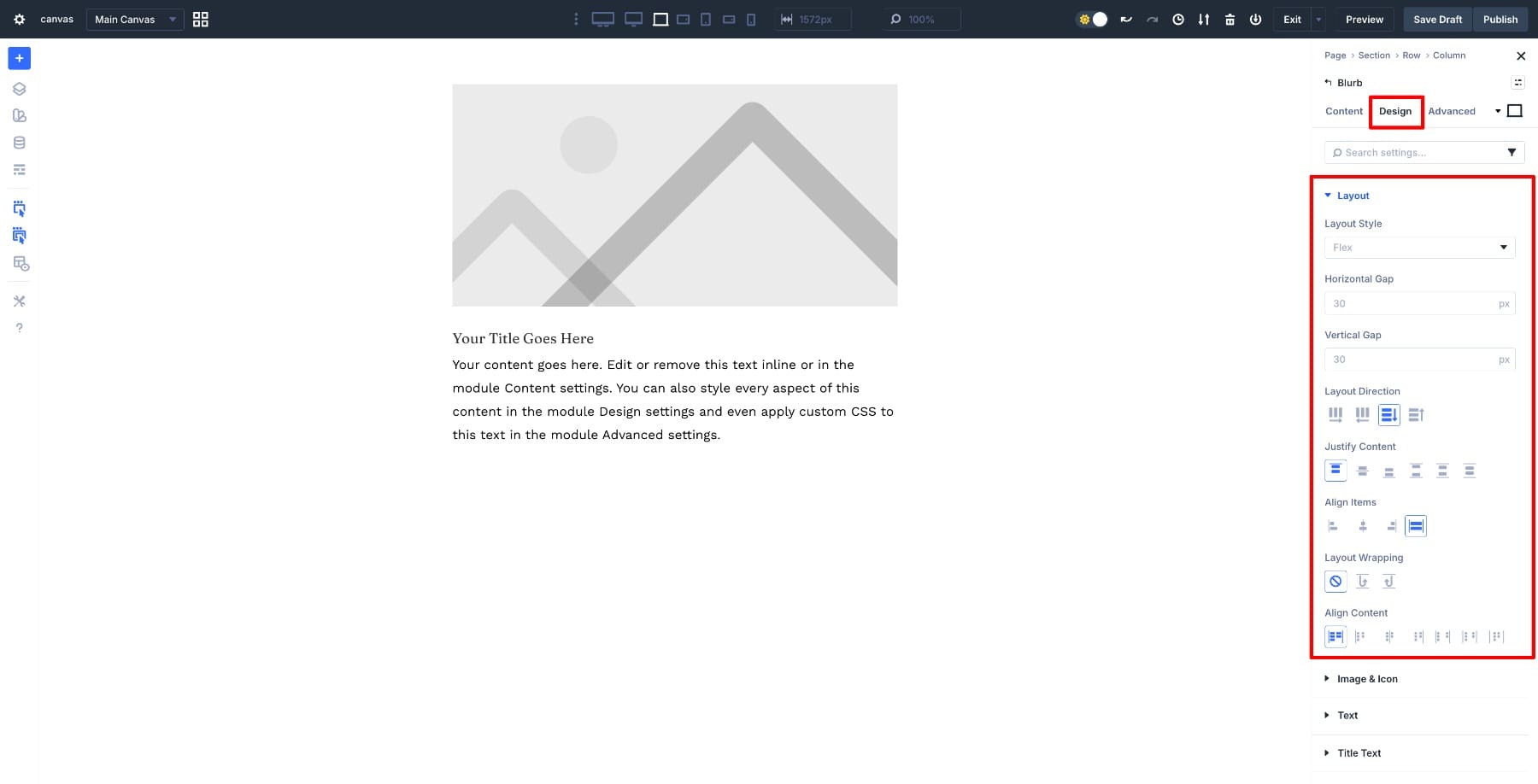 layout options for blurb