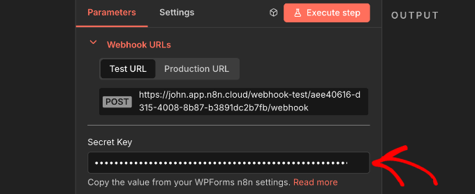 Adding the WPForms Secret Key in n8n