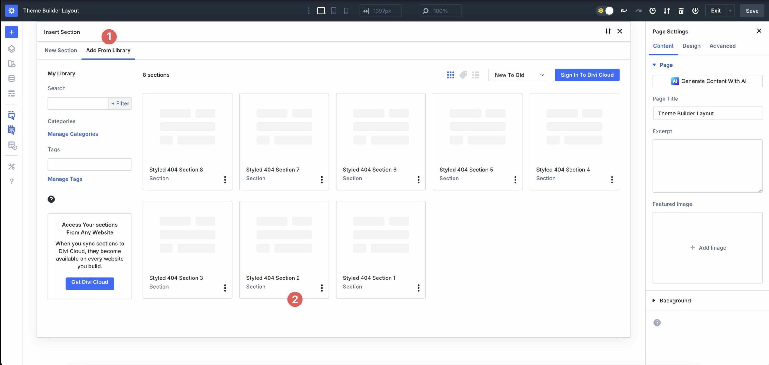 select a layout from the Divi library