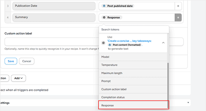 Select response for the summary field during mapping in Uncanny Automator
