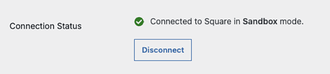 Square connection status successful in Charitable