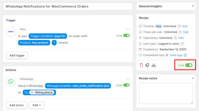 Making Uncanny Automator recipe live