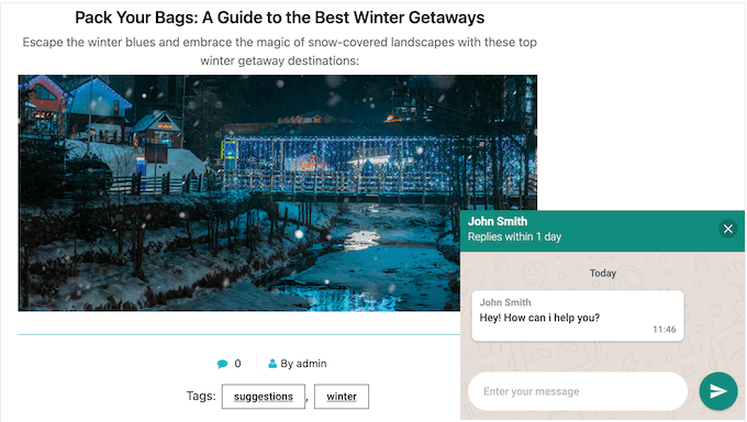 An example of a WhatsApp chat widget, created using Buttonizer