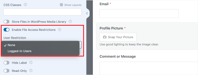 Enabling access restrictions