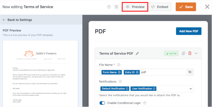 Previewing forms in WPForms