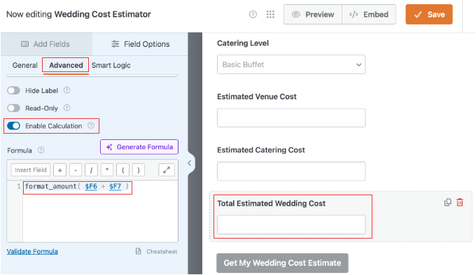 Reviewing a Formula in WPForms