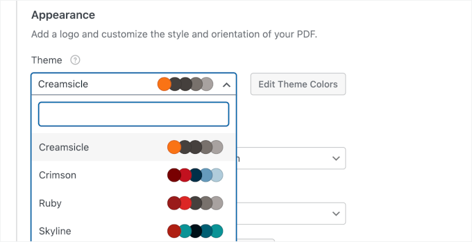 Choosing the PDF theme