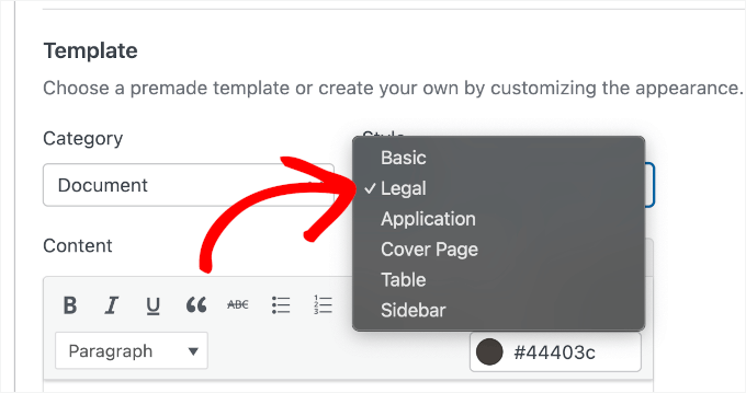Choosing the Legal style
