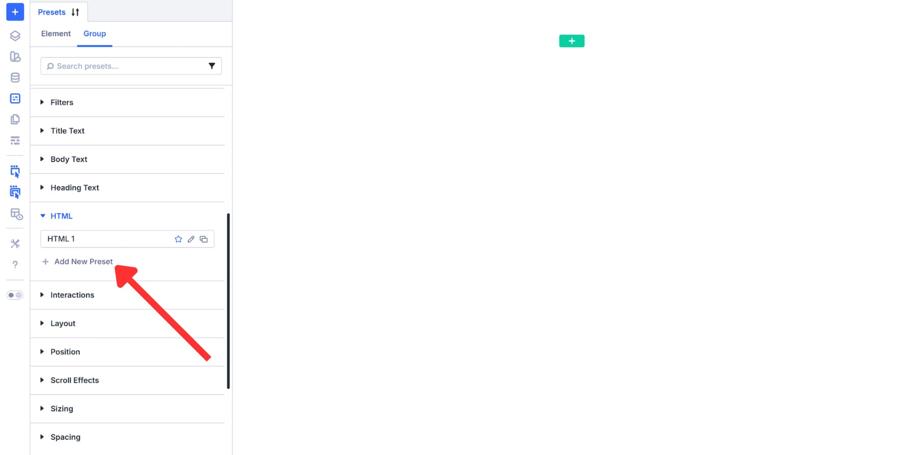 A screenshot of how to add a new HTML Preset