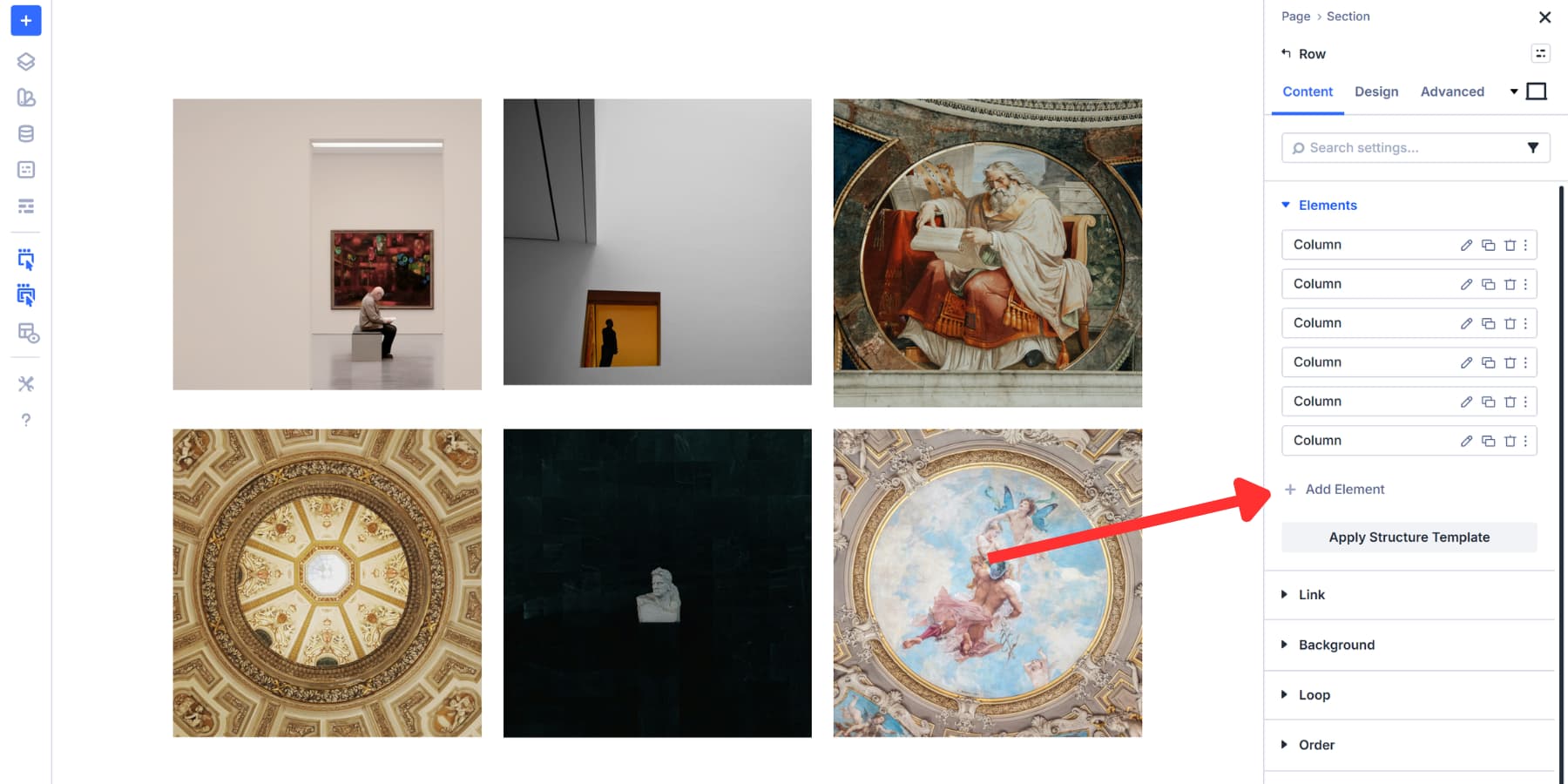 A screenshot of how to add more columns to your gallery row