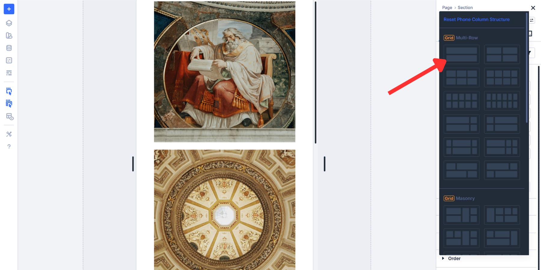 A screenshot of the gallery using 1x1 layout on the phone breakpoint