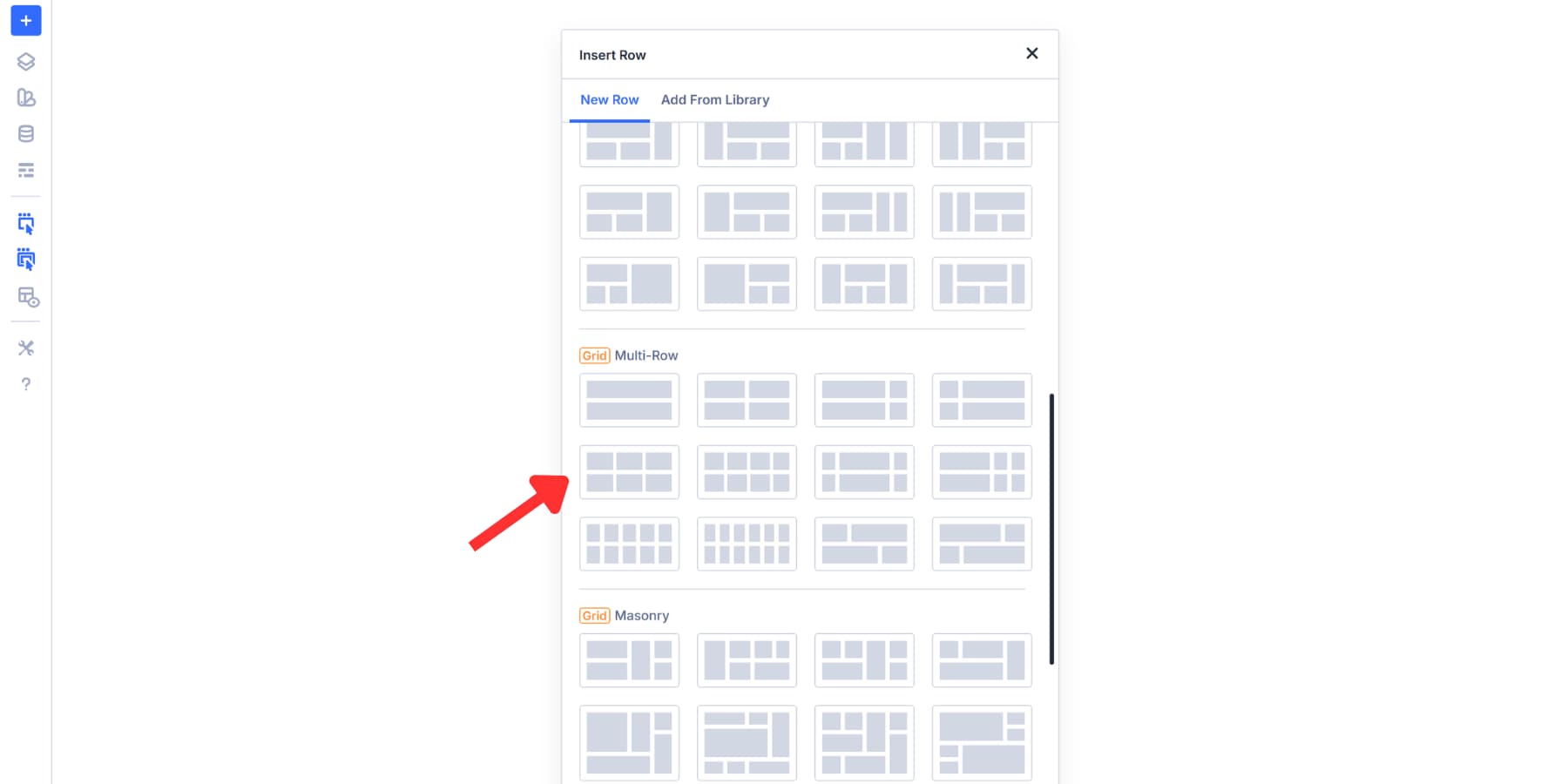 A screenshot of the grid layout we are selecting to build our grid gallery using Divi