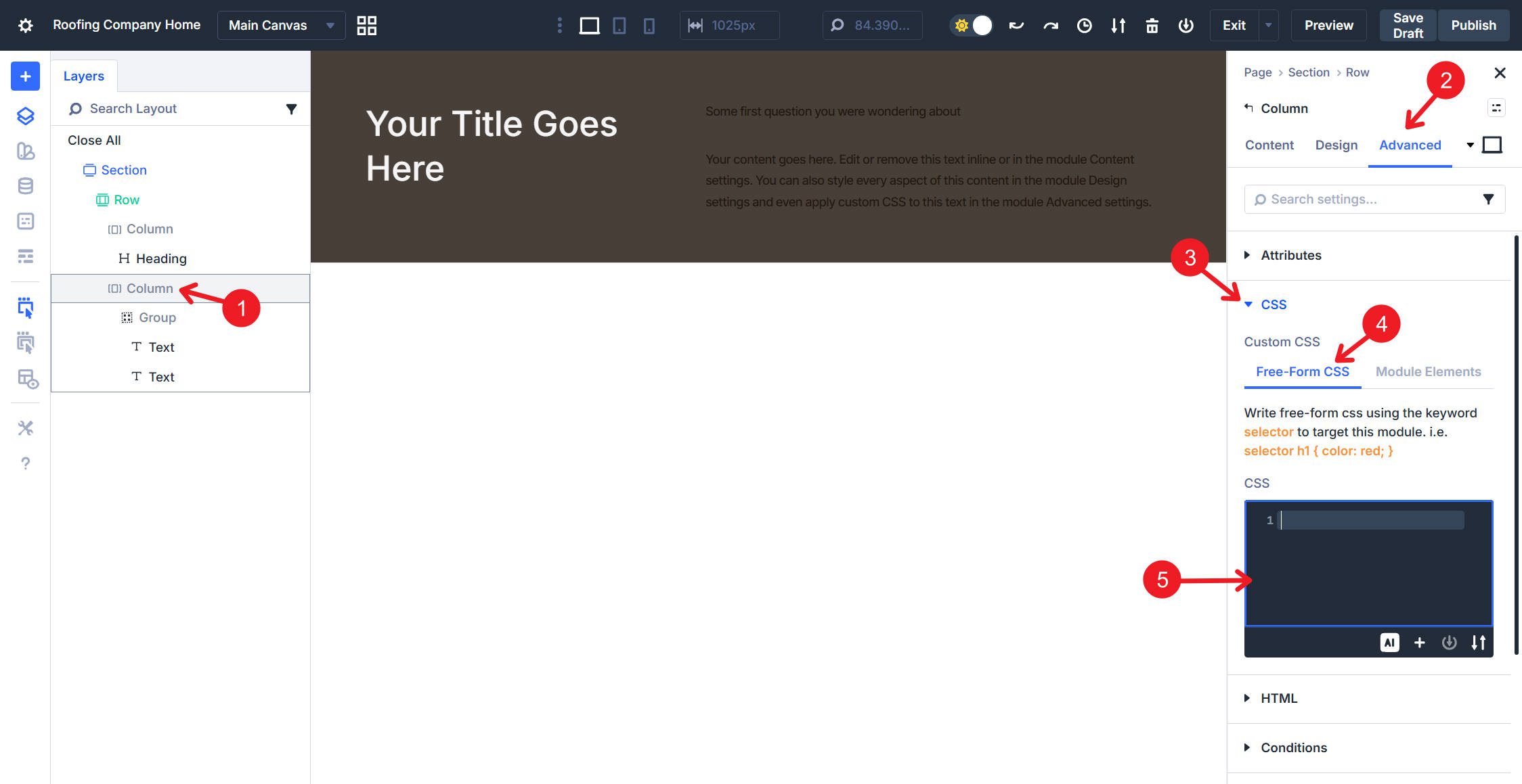 Add Toggle CSS to the Column Housing the Group