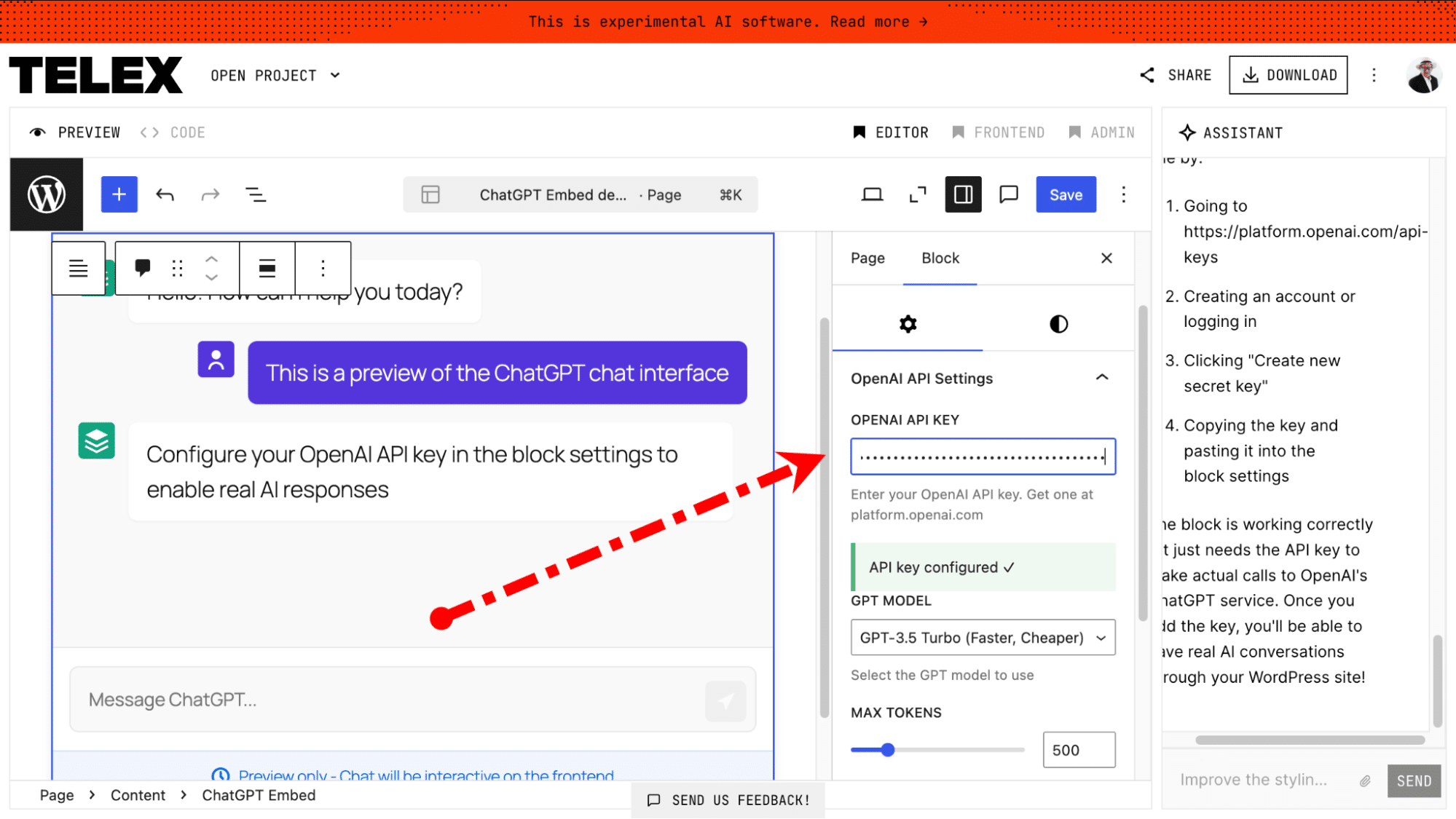 Block inspector panel showing configuration options and settings.