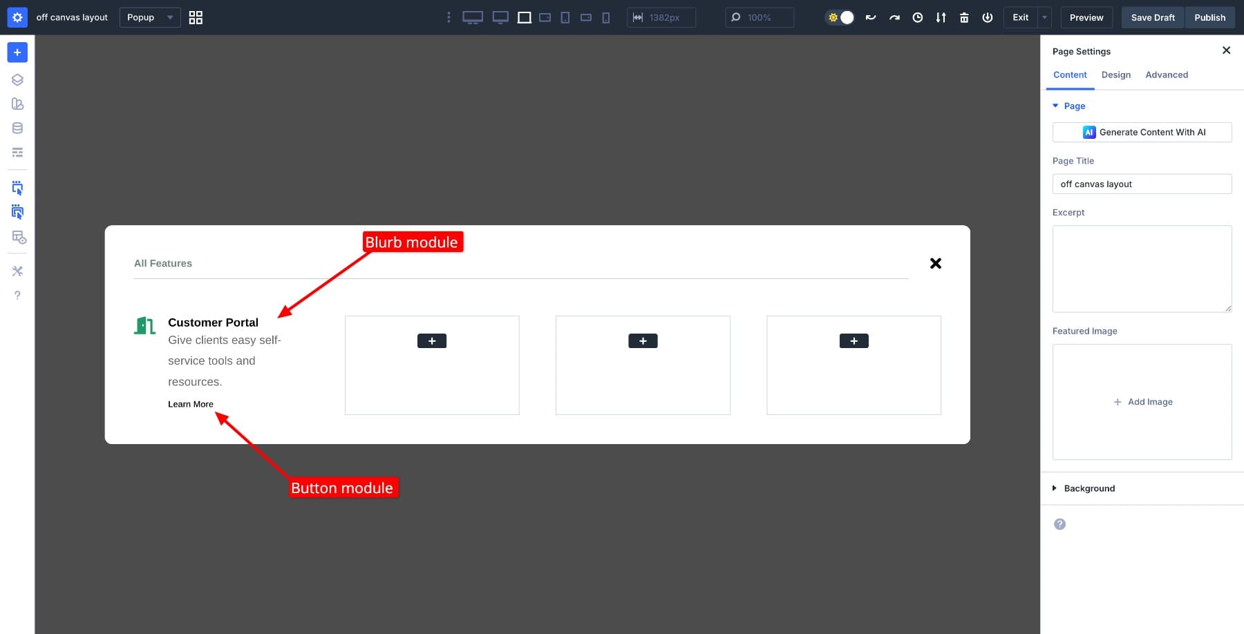 blurb and button modules