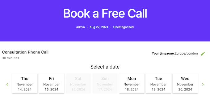An example of an appointment booking form, created using a Calendly alternative
