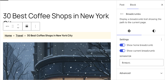 Breadcrumbs block in WordPress 7.0