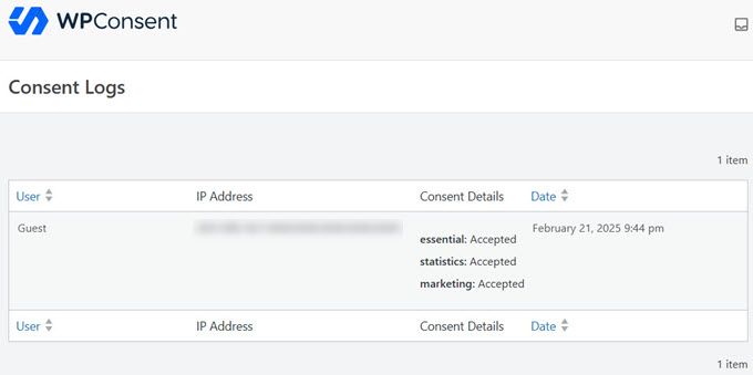 Viewing consent logs on your WordPress blog or website