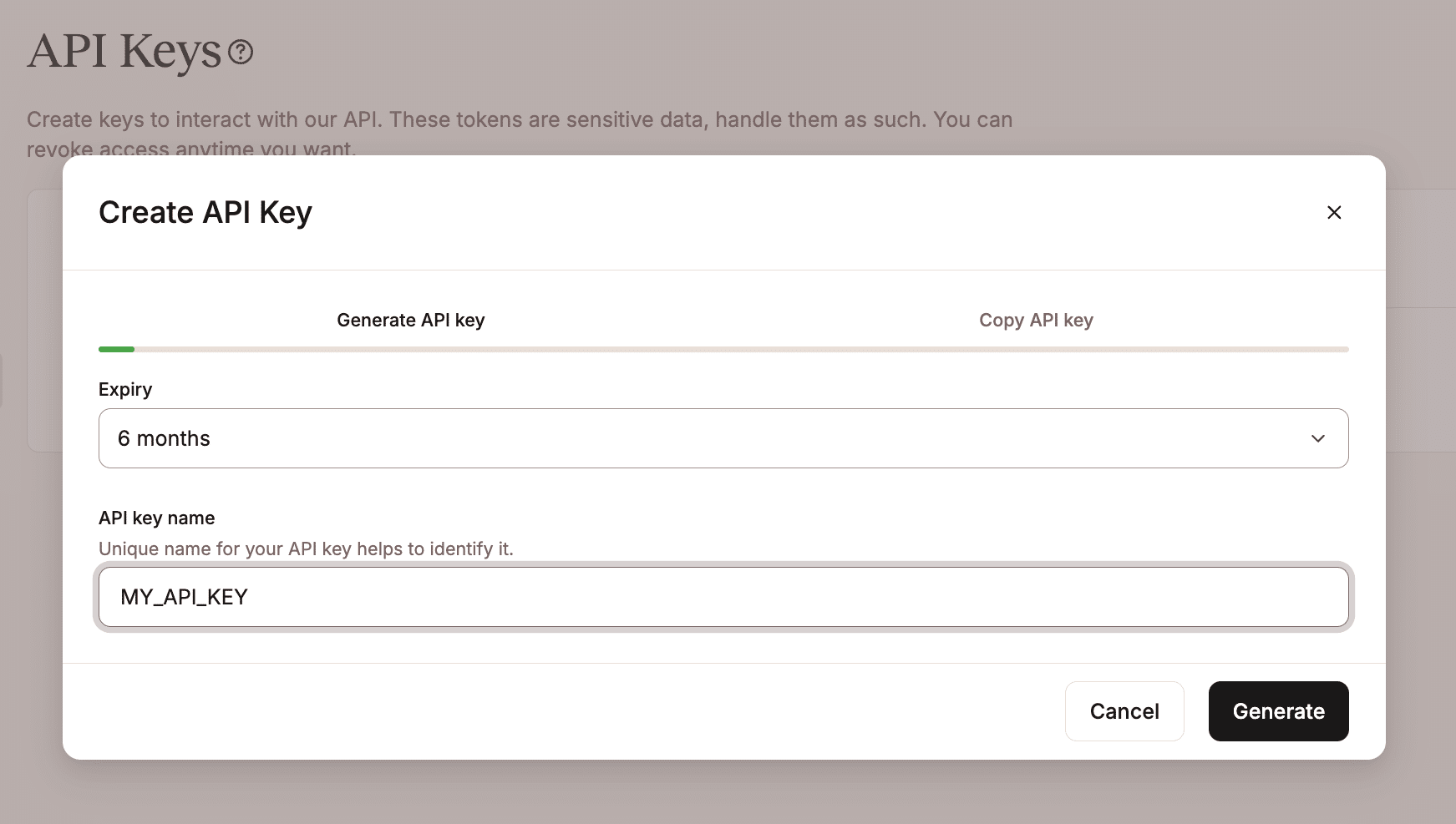Create an API key in MyKinsta.