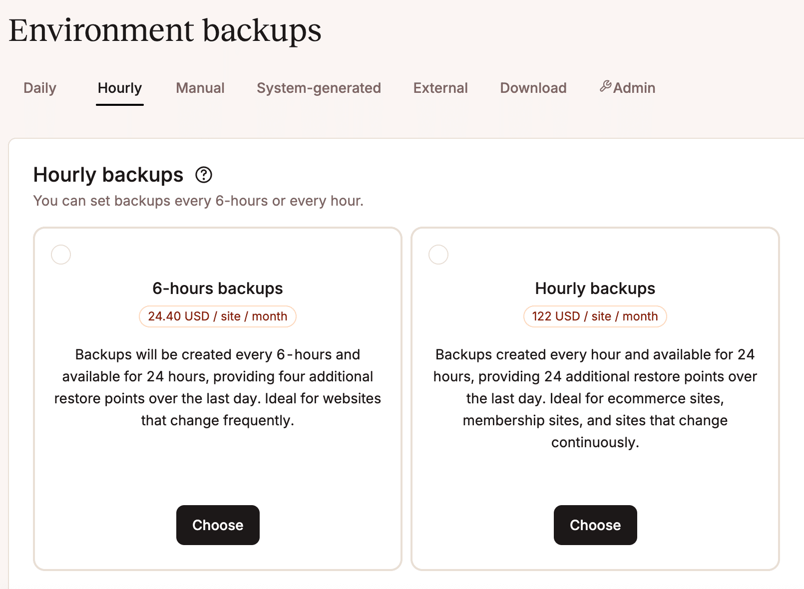 Hourly backups are available as an add-on in MyKinsta