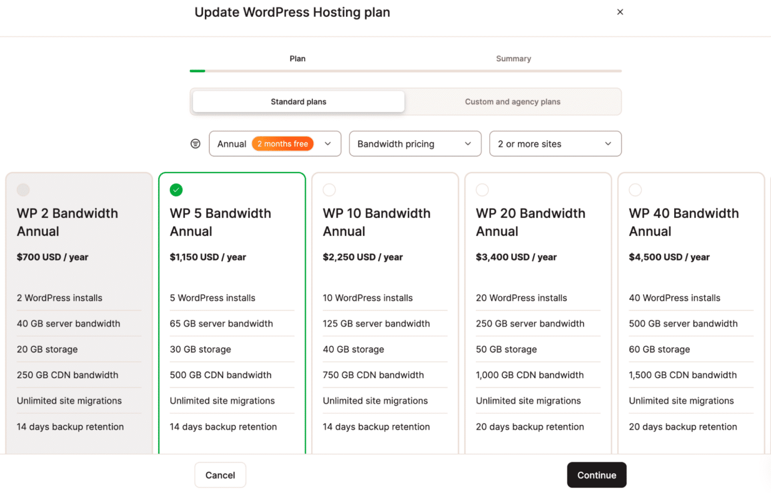 Kinsta pricing plans overview.