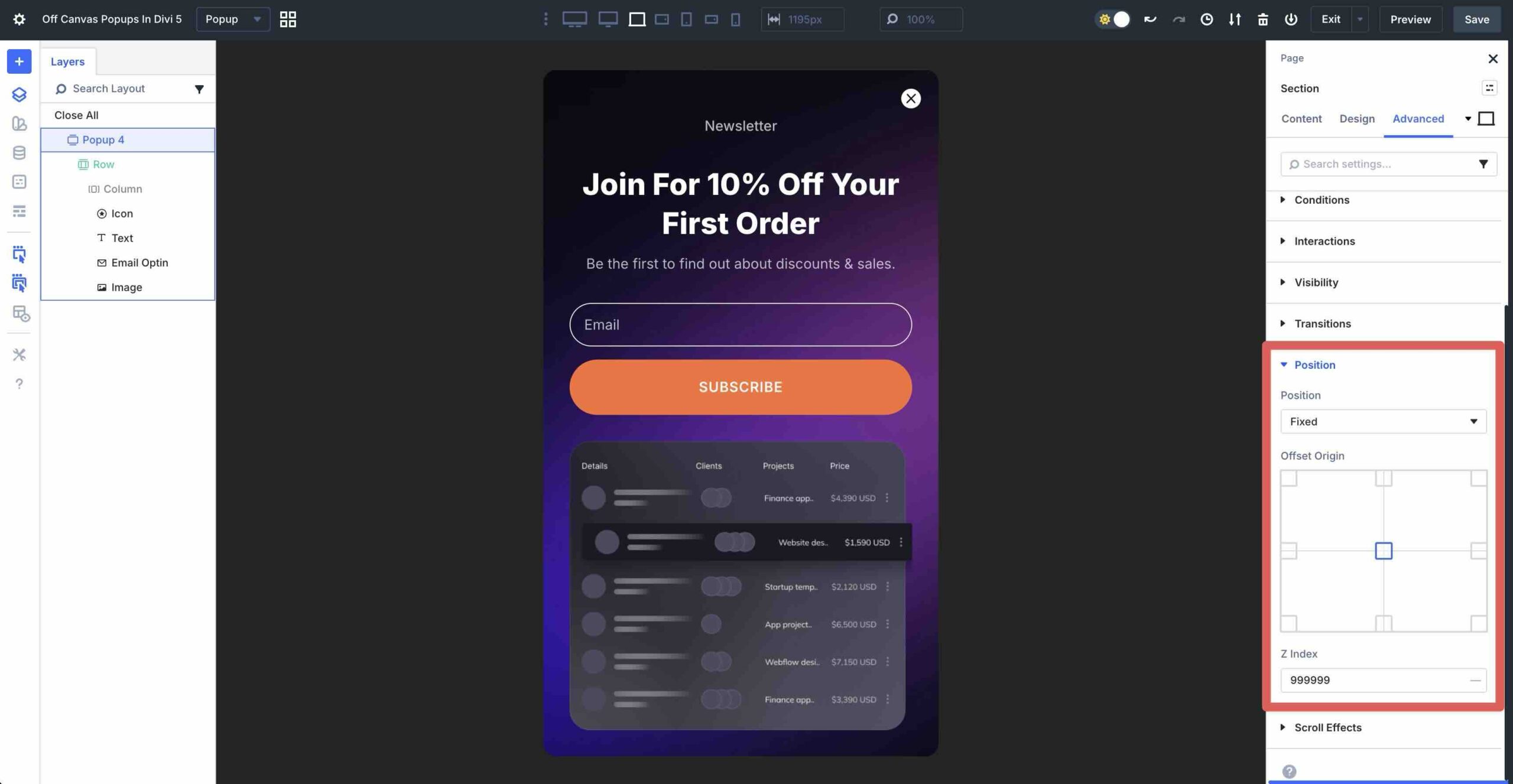 popup positioning
