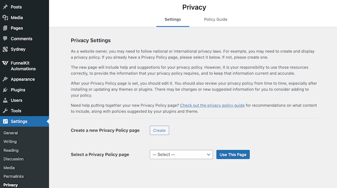 The WordPress privacy policy generator