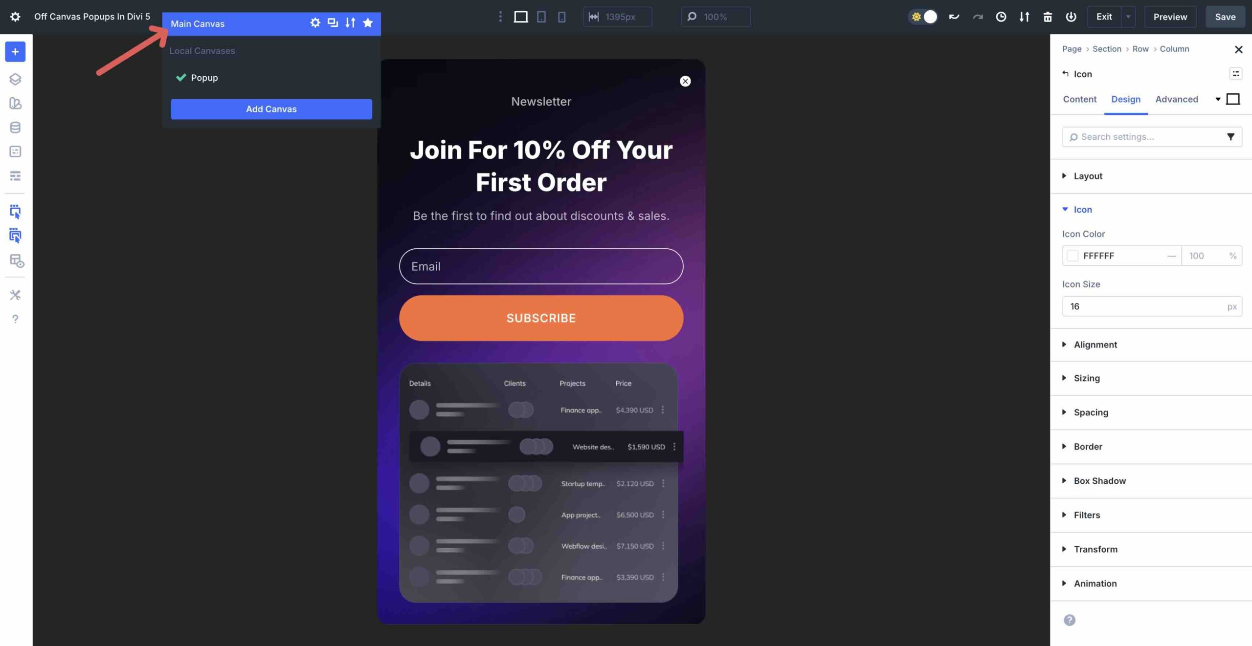 select main canvas