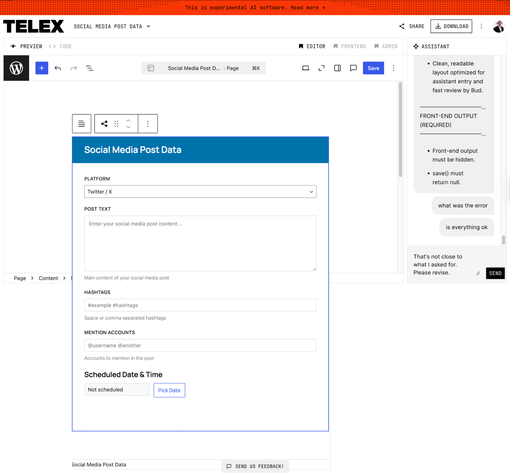 Social media post data displayed in a structured analytics view.