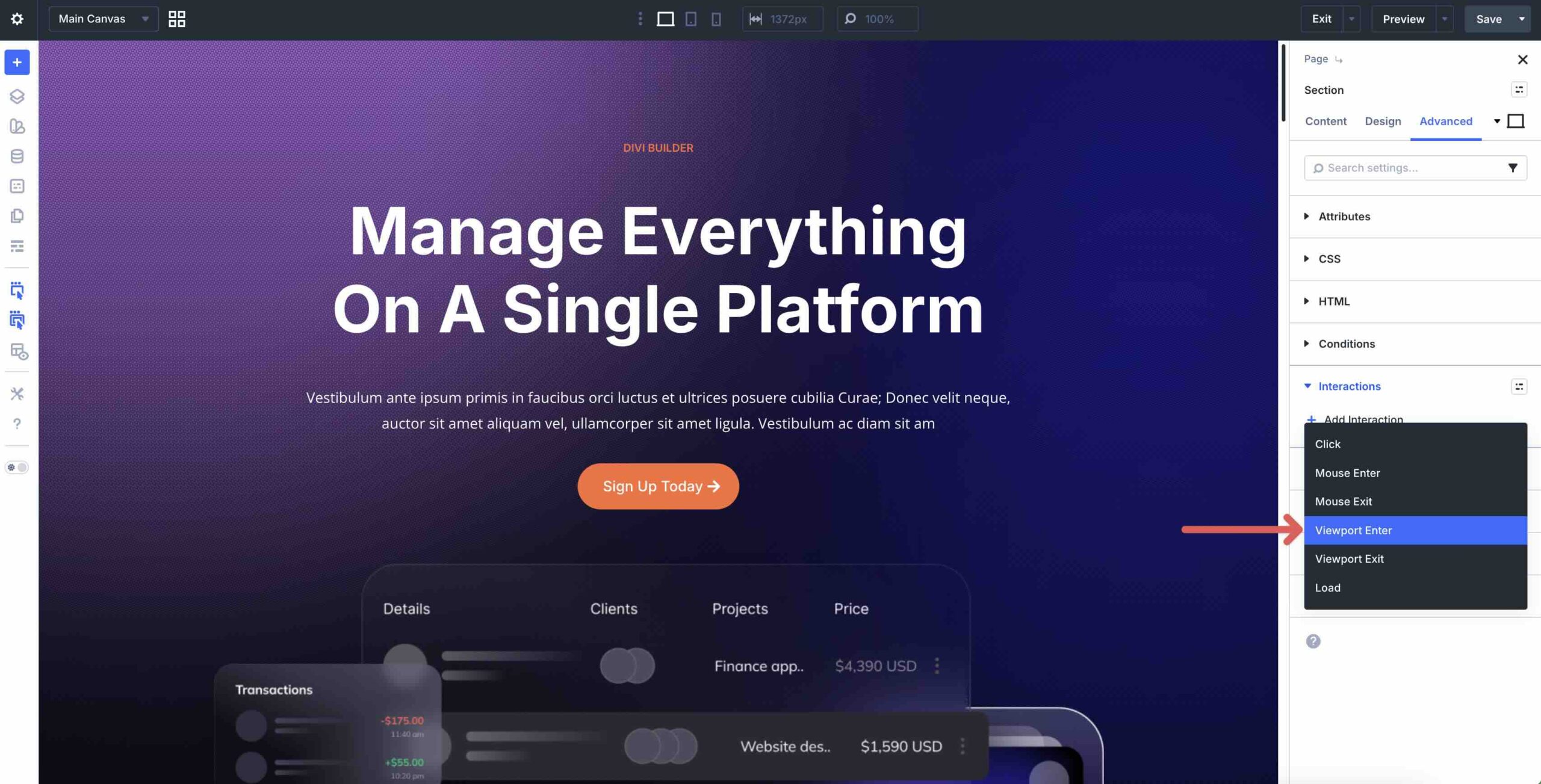 add a viewport enter interaction