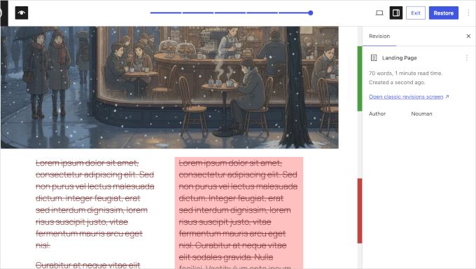 Visual revisions in WordPess 7.0