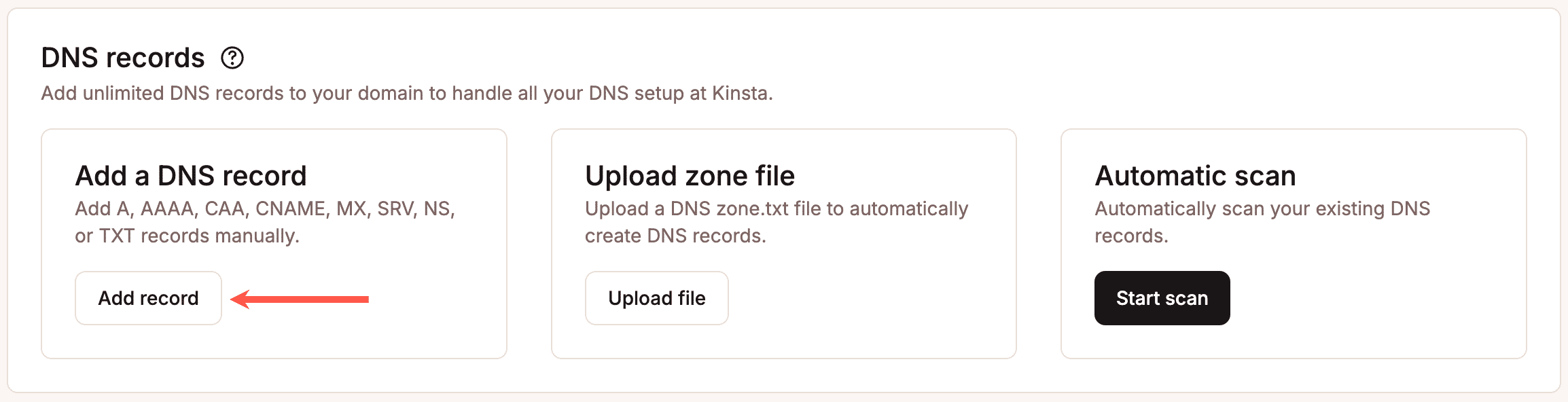 Add a DNS record within MyKinsta